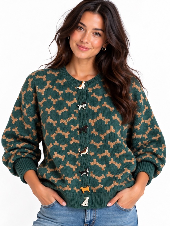 Dia North of Boston Sweaters - Vintage 1987 Dia North of Boston Dog Bone Cardigan Sweater S